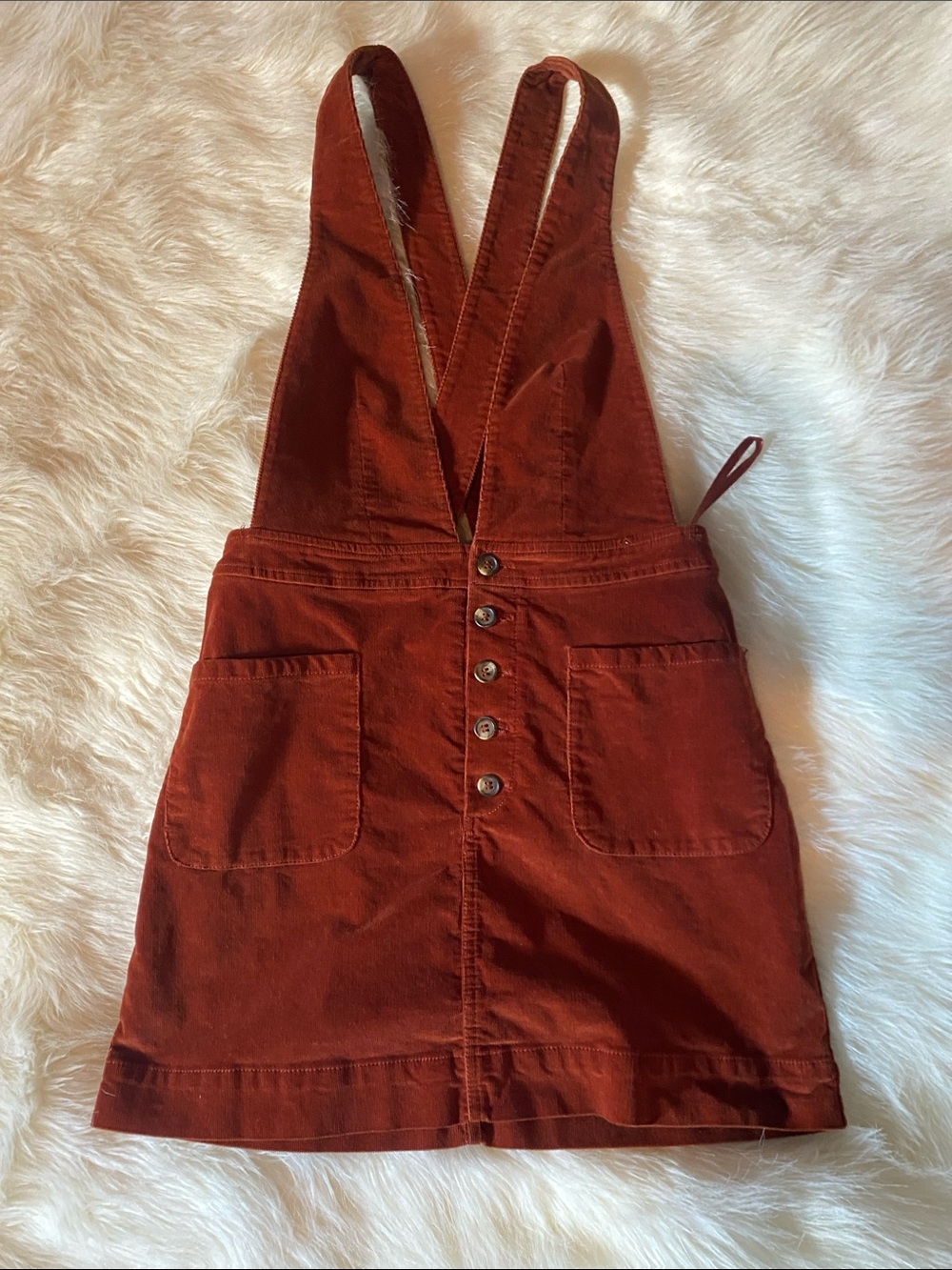 Free People Rust Red Corduroy Mini Pinafore Dress